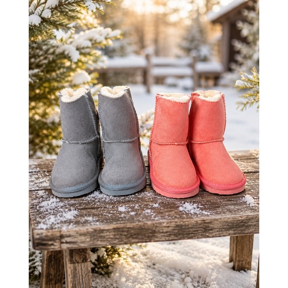 Liv Boots Other - Liv Boots LV888 Kids Suede Shearling Winter Boots Gray Salmon Size S New